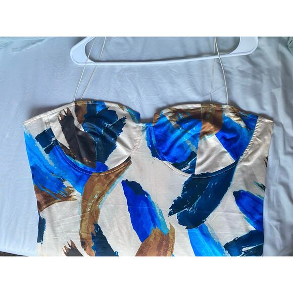 PrettyLittleThing Plus Size 22 Abstract Blue Brushstroke Print Midi Slip Dress - Picture 4 of 7